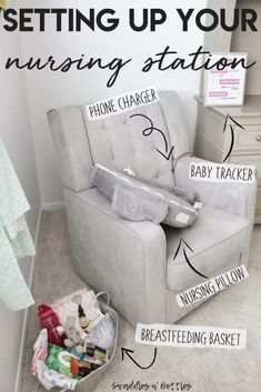 an image of a baby's nursery chair with instructions on how to set up your nursing station