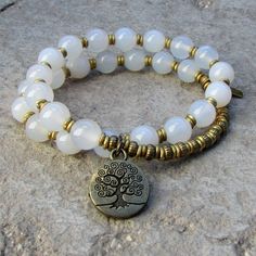 Bracelets - Calm, White Agate 27 Bead Mala Wrap Bracelet Spiritual Beads, Gemstone Wrap Bracelet, Peace Bracelet, Beaded Jewelry Bracelets, Wrist Mala, Beads Bracelet Design, Jewelry White, Beaded Wrap Bracelets, White Agate