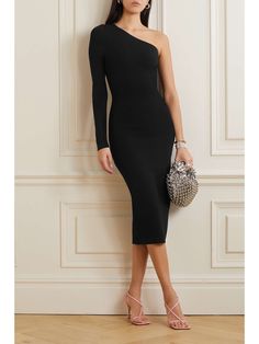 VICTORIA BECKHAM One-shoulder stretch-knit midi dress | NET-A-PORTER Evening Dress Outfit, Victoria Beckham Outfits, Shoulder Stretch, Victoria Dress, Create Outfits, Knit Midi, Knit Midi Dress, Dress Outfit, Elegant Outfit