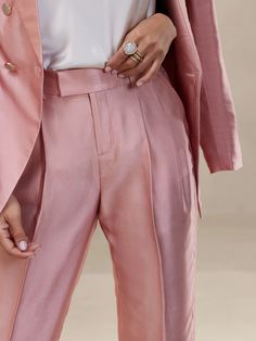 Melina Pleated Pant | Banana Republic Linen Pants Suit, Wedding Pants, Pleated Pant, Lawyer Outfit, Guest Attire, Pink Suit, Blush Dresses, Pink Pants, Pink Jacket