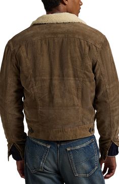 Head on out to the cattle drive in this rustic cotton-corduroy jacket lined with cozy fleece so your teeth don't chatter while you're wrangling. 23 1/2" length (size Small) Chest button-flap patch pockets; front slant pockets Spread collar Button cuffs Adjustable button side tabs Body lined with 70% polyester, 30% acrylic faux-fur; cupro-lined sleeves, with 100% polyester fill 100% cotton, with 70% polyester, 30% acrylic faux-fur collar Machine wash, tumble dry Imported Cordory Jacket Men, Corduroy Trucker Jacket, Men’s Corduroy Jacket, Rugged Brown Suede Outerwear, Brown Corduroy Single-breasted Outerwear, Faux Fur Collar, Corduroy Jacket, Trucker Jacket, Fabric Gift Bags