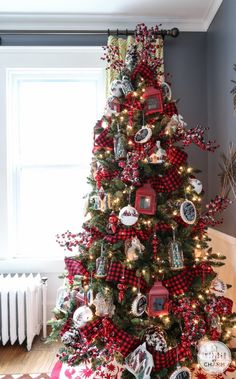 a christmas tree decorated with red and green ornaments