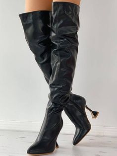 Pointed Toe Sculptural Heeled Over The Knee Boots By Echoine Pyramid Heels, Zipper Heels, Heels High, Custom Made Clothing, Purple Mini Dresses, Backless Mini Dress, Pointed Toe Heels, Black 7, Dress Codes