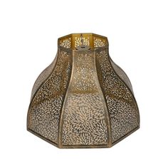 a decorative lamp shade that is hanging from the ceiling, with an intricate design on it