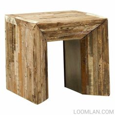 LOOMLAN-Side Tables-24 Square Rustic Reclaimed Wood Planks End Side Accent Table Luka-LOOMLAN Home-ARA-9156 Railroad Tie, Reclaimed Wood Side Table, Reclaimed Wood Siding, Railroad Ties, Rustic Side Table, Accent Side Table, Reclaimed Furniture, Wooden Side Table, Urban Industrial