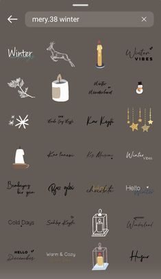 a bunch of different types of writing on a gray background with the words merry and winter written