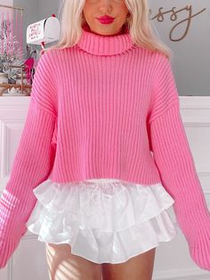 Sydney Cropped Pink Sweater | Sassy Shortcake | sassyshortcake.com Hot Pink Sweater, Color Outfits, Preppy Girls, Thick Sweaters, Soft Clothes, Pink Vibes, Cute Preppy Outfits, Pink Outfits, Bubblegum Pink