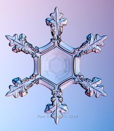 a snowflake is shown in the middle of blue and pink background with white accents