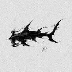 a black and white drawing of a dragon with flames on it's back end