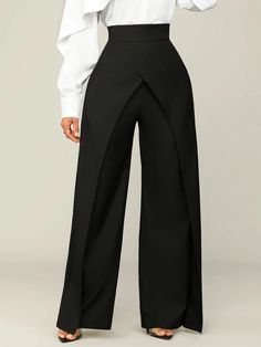 Urban Pockets Cross Fashion Wide Leg Pants | stylewe Women Business Pants, Official Trousers For Ladies, Womens Business Attire Professional, Corporate Girl, Womens Business Attire, Womens Business, Business Clothes, Fashion Black And White, Corporate Dress