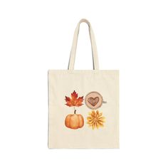 Embrace the cozy charm of autumn with this fall-themed tote bag, adorned with delightful images of pumpkins, fall leaves, coffee, and seasonal flowers. Made from 100% cotton canvas, this versatile bag measures 15" x 16", making it a perfect addition to your daily routine. The durable canvas material ensures that your vibrant fall designs stand out while offering long-lasting use. With sturdy 20" handles crafted from the same canvas, this tote is easy to carry, even when filled with your weekly groceries. Available in natural and black, it's the ideal blend of fall style and functionality. Material: 100% cotton canvas Fabric weight: Heavy (12 oz/yd² or 406.9 g/m²) Features: Sewn-in label Color options: Natural and black Brown Canvas Bag For Daily Use In Fall, Brown Canvas Bag For Fall, Brown Cotton Bags For Fall, Fall Canvas Shopping Bags, Canvas Shopping Bags For Fall, Rectangular Canvas Bags For Fall, Fall Travel Canvas Tote Bag, Fall Canvas Tote Bag For Shopping, Fall Canvas Tote Bag For Everyday Use