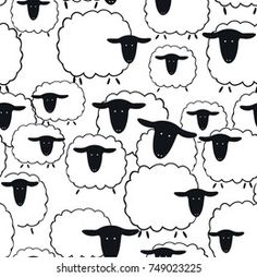 black sheep with white faces and gold triangles on a white background seamless pattern, suitable for wallpaper or fabric