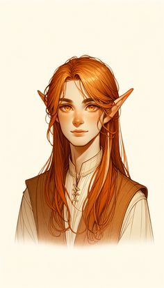 an orange haired woman with long hair and horns