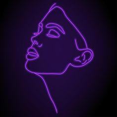 a woman's face is shown in purple neon light