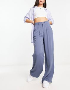 Versatile Blue Wide Leg Pants With Pockets, Versatile Blue Relaxed Fit Wide Leg Pants, Trendy Blue Relaxed Fit Wide Leg Pants, Trendy Blue Wide Leg Pants With Relaxed Fit, Versatile Blue Pants With Pockets, Versatile Blue Wide Leg Pants, Chic Baggy Blue Pants, Blue Straight Pants Versatile Style, Chic Blue Baggy Pants