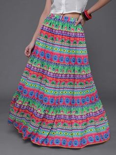 Jaipur Kurti Ethnic Skirts : Buy Jaipur Kurti Women Blue Maxi Flared Skirt With Pink And Golden Khadi Print Online|Nykaa Fashion Diwali Sale