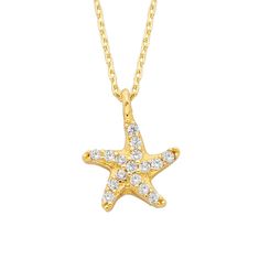 -The Starfish - Sea Star design with zirconia stones women jewelry pendant necklace is made with high-quality 14K real solid gold. - This dainty, cute, charm, delicate and trendy pendant necklace has been artfully designed for timeless yet modern millennial fashion. - This 14K real solid gold pendant comes with a beautiful matching 14K real gold chain. - You receive the pendant in a beautiful and free gift box - Free shipping (Arrive within 4 business days to USA and Canada ( 1 day for productio Yellow Gold Starfish Necklace As Gift, Trendy Pendant Necklace, Snowflake Bracelet, Real Gold Chains, Ocean Necklace, Artfully Designed, Starfish Pendant, Ocean Jewelry, Starfish Necklace