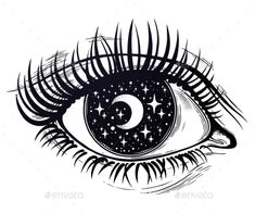 an eye with stars and the moon in it