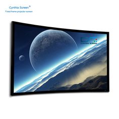 a large screen tv with the image of an earth and moon in the sky above it