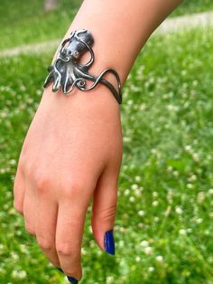 Adjustable Hand-cast Bracelets As Gift, Dark Academia Gifts, Octopus Bracelet, Dnd Board, Octopus Jewelry, Textured Bracelet, Garnet Stone, Wrist Cuffs, Style Clothes