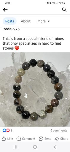 an image of a bracelet made out of stones on top of a rock with the caption that reads, this is from a special friend of mine that only specialized in hard to find