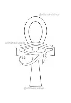 an egyptian cross with the eye of horush on it's side, in black and white