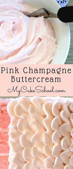 pink champagne buttercream cake with white frosting and icing on the top