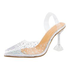 These finely made Women Crystal Cup High Heels are made from the finest materials. These are fashionable and seductive because they feature a true gloss, a thick-heeled design, and a high ankle. They have a variety of patterns to pick from. Due to their sophisticated and fashionable design, these shoes go with anything Footwear to last you a lifetime: This is a perfect quality material shoe. It's made of a solid material that will last an eternity. Perfect for running, walking, and any outdoor a Pointed High Heels, Silver Pumps, Crystal Shoes, Slingback Shoes, Womens Shoes High Heels, Silver Heels, Pointed Toe Heels, Slingbacks, Silver Shoes