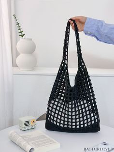 BagForLove - Versatile Retro Mesh Bag with Large Capacity Casual Black Shoulder Bucket Bag, Casual Black Square Bag, Casual Black Bucket Bag With Adjustable Strap, Trendy Black Bag For Summer, Trendy Black Bags For Summer, Casual Black Square Bucket Bag, Trendy Black Summer Bag, Black Tote Shoulder Bag For Summer, Summer Black Shoulder Bag With Adjustable Strap