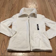 Nwt! Super Cute! (Small Stain On Front) White Fleece-lined Outerwear For Spring, White Fleece Jacket For Cold Spring Weather, White Fleece Jacket For Cold Weather In Spring, White Jacket, Banana Republic, Color White, Jackets & Coats, Super Cute, Stain