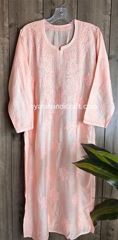 Classy and elegant pure silk by cotton kurta with fine hand embroidery. Kurta length: 44 inches Spring Cotton Silk Kurta With Chikankari Embroidery, Embroidery Kurta, Silk Kurta, Everyday Fashion Outfits, Cotton Kurta, Classy And Elegant, Peachy Pink, Pure Silk, Womens Clothing Tops