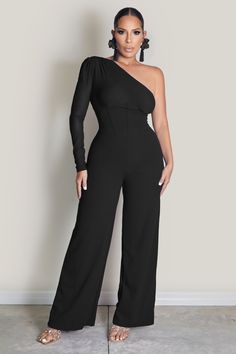 Indulge in luxury with this One Shoulder Wide Leg Jumpsuit, featuring a subtle stretch and regular fit. The semi-sheer fabric and wide leg design add an elegant touch to this sophisticated piece. 97% Polyester, 3% Elastane Model is wearing size small Please allow 3-5 business days to process and ship. in cm : US Size Length Sleeve Length Inseam Bust Waist Size Hip Size Thigh Cuff Bicep Length 2 XS 146.40 63.00 79.00 76.00 60.00 87.00 59.30 17.00 24.80 4 S 148 64 79.5 80 64 91 61.5 18 26 6 M 149. Bandage Jumpsuits, Plus Size Jumpsuit, Leg Design, Plus Size Shopping, Sheer Fabric, Shop Swimwear, Denim Jumpsuit, Wide Leg Jumpsuit, Sheer Fabrics