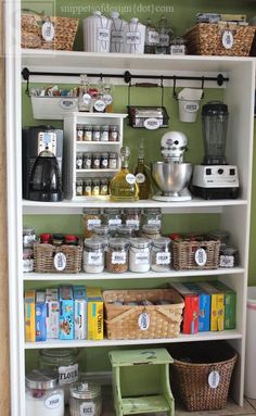 an organized pantry with lots of items on the shelves