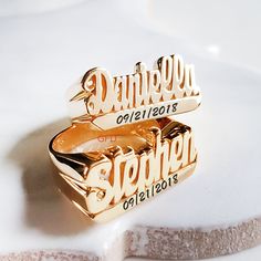 Make your ring more personal and meaningful with our laser engraving service. You can add your wedding date, anniversary date, or any other special date to your cursive style name ring in sterling silver or gold over silver. This ring is a perfect statement piece for you and your loved ones. You can also wear it as a knuckle ring (go one size smaller than your regular finger size) or as a pinky ring. Cursive style name ring can be customized with any word or phrase of your choice, such as: Team Personalized Nameplate Ring For Promise, Personalized Engraved Nameplate Ring For Promise, Personalized Nameplate Promise Ring, Classic Rings With Custom Name For Personalized Gift, Custom Nameplate Rings For Promise, Nameplate Rings Suitable For Gifts, Promise Ring With Custom Nameplate, Custom Name Nameplate Ring For Promise, Custom Nameplate Ring For Promise