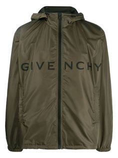 309 GIVENCHY LOGO HOODED WINDBREAKER Men Logo, Givenchy Logo, Givenchy Man, Green Logo, Leather Cap, Green Jacket, Denim Pant, Logo Print, T Shirt Dress