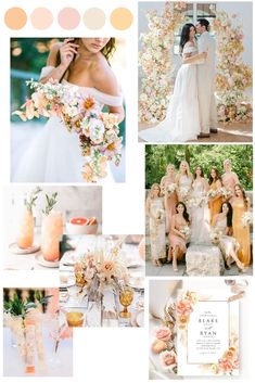 a collage of photos with flowers and wedding colors