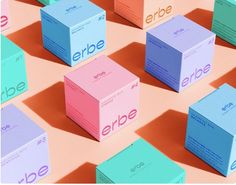 several cubes with the word erbe written on them in different colors and sizes