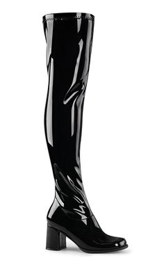 GOGO-3000 Black Stretch Patent Thigh High Boots-Funtasma-Tragic Beautiful Knee Boot, Us Man, Thigh High Boots, Black Stretch, Thigh High, Womens Heels, Over The Knee Boots, Thigh Highs, Over The Knee