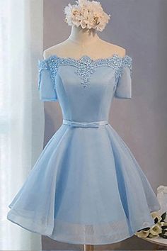 A Line Off The Shoulder Homecoming Dress Tulle Party Dress,WD119 Prom Dresses Short Blue, Blue Graduation Dresses, Baby Blue Prom Dresses, Rose Prom Dress, Prom Dress Short Lace, Short Sleeve Prom Dresses, Organza Bow, Tulle Party Dress, 파티 드레스