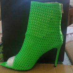 Peak Toe Neon Green See Through Ankle Boots Green Ankle-high Summer Boots, Summer Ankle-high Green Boots, Summer Green Ankle-high Boots, Green Synthetic Boots For Spring, Casual Evening Boots For Spring, Casual Summer Party Boots, Chic Green Summer Boots, Fitted Green Boots For Spring, Green Boots For Evening In Spring