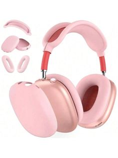 the pink headphones are next to each other