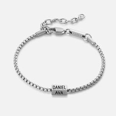 Engraving bracelet for men - Nick Silver. A silver bracelet with a rectangular engraved plate, an exciting and meaningful gift You can engrave the names of your children\your names\date etc. High-quality bracelet resistant to shower, sea and pool This product is water resistant 100% handmade SKU : SOPST015 Size : The size of the bracelet - 18 cm The thickness of the bracelet - 2.5 mm The size of the engraving plate - 10*5 mm Silver​​ Material : stainless steel Everyday Silver Charm Bracelet With Custom Name, Modern Silver Name Bracelet For Personalized Gift, Modern Personalized Silver Bracelets, Personalized Rectangular Chain Bracelet For Everyday, Rectangular Engraved Bracelet As A Gift, Engraved Rectangular Bracelets As Gifts, Silver Name Bracelet For Everyday, Engraved Rectangular Bracelet As A Gift, Silver Name Bracelet For Everyday Wear