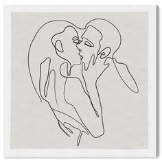 a black and white line drawing of two people kissing in the shape of a heart