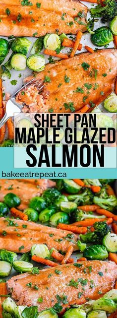 sheet pan maple glazed salmon with brussel sprouts and carrots