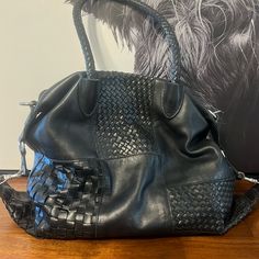 100% Genuine Leather Patricia Nash Like New!! Super Spacious Black Woven Bag With Removable Cross Body Strap Black Woven Leather Shoulder Satchel, Black Textured Leather Satchel, Black Woven Leather Pouch Bag, Vintage Black Textured Leather Bag, Black Leather Purse, Woven Bag, Leather Purses, Black Leather, Genuine Leather