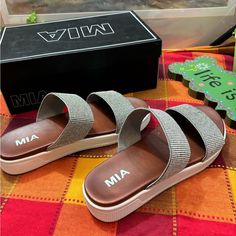 Brand New Size :7.5 M Super Cute Rhinestones Straps Super Soft And Comfortable True Size Synthetic Rhinestone Slip-on Sandals, Mia Shoes, Strap Sandals, Women's Shoes Sandals, Shoes Sandals, Super Cute, Brand New, Sandals, Women Shoes