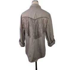 Shyanne Fringed Western Cowgirl Blouse Shirt Top Size Xl Khaki Beige Greige Collared Crew Neck Metal Buttons Long Roll Tab Sleeves Button Cuffs Measurements Are Flat Lay (+/- 1") Bust: 19" Shoulders: 14" Length: 23" Sleeve: 23" 100% Cotton Hand Wash New With Tags Chic Long Sleeve Tops With Fringe, Chic Long Sleeve Fringe Tops, Fall Beige Fringe Top, Chic Beige Fringe Tops, Cowgirl Blouse, Western Blouse, Womens Flannel Shirt, Plaid Tie, Flannel Tops