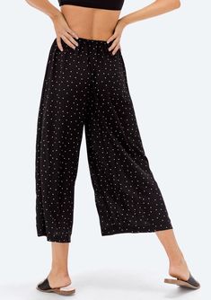 Polka Dot Wide Leg Cropped Pant | LOVESTITCH Culotte Pants, Boho Pants, Wide Leg Cropped Pants, French Chic, Polka Dot Print, Black Style, Dot Print, Cropped Pants, Large Black