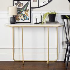 Harley Curved Entry Table Living Room Walker Edison Faux White Marble/Gold