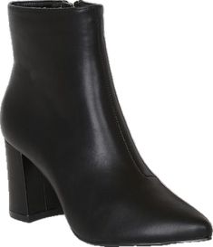 Fall Workwear Booties With Pointed Toe, Sleek Ankle-high Boots For Fall, Pointed Toe Booties For Office In Fall, Office Booties With Pointed Toe For Fall, Trendy High Ankle Booties For Workwear, Faux Leather Pointed Toe Booties For Work, Pointed Toe Faux Leather Booties For Work, Trendy Block Heels, Pointed Toe Boots